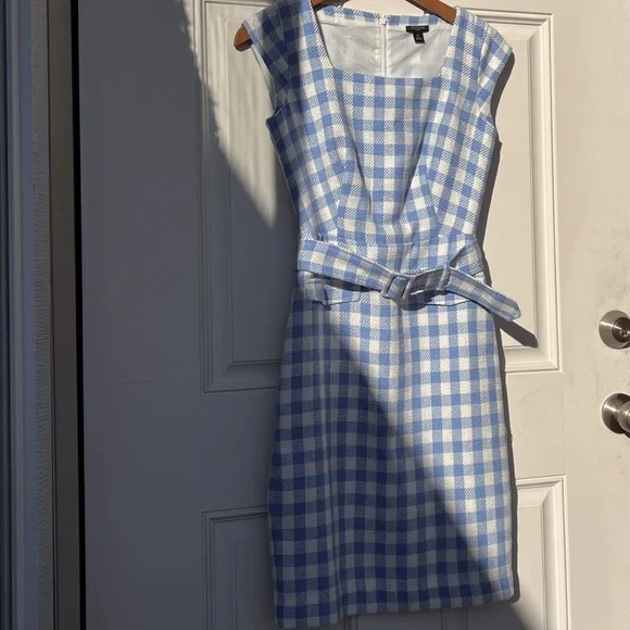 Ann Taylor Baby Blue Gingham Petite Dress - Picture 1 of 8